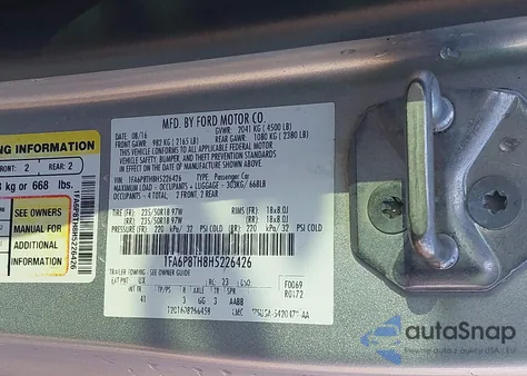 2017 Ford Mustang Ecoboost из США, поврежденный, VIN 1FA6P8TH8H5226426